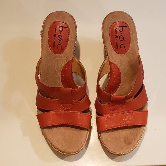 B.O.C. Born Concept Orange Leather Wedge Sandals - Picture 4 of 15